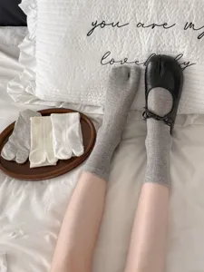 Women split toe socks ballet style grey white mid tube breathable summer cotton hosiery 1pair
