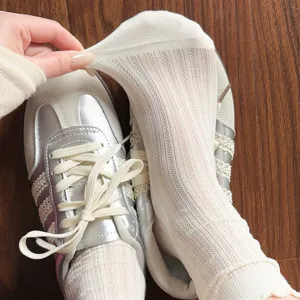 Summer women breathable hollow solid color mesh stackable socks comfortable casual style