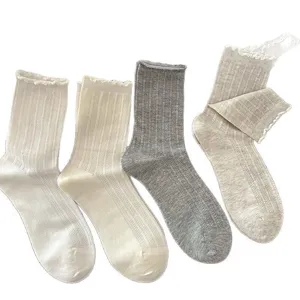 Women summer lace hollow breathable thin combed cotton socks casual versatile slouch socks