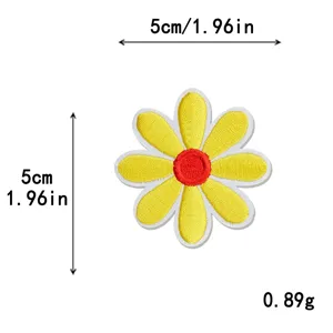 Yellow daisy flower embroidered cloth patch, DIY handmade clothing apparel accessory, 5cm.