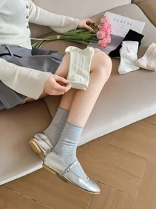 Spring summer breathable thin mid-tube women socks solid color vertical stripe casual daily detail