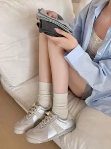 Women grey mid tube socks casual cotton spring autumn stacking socks comfortable daily wear style