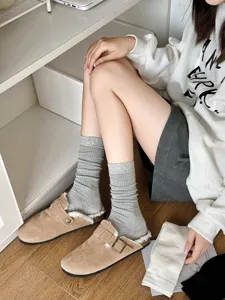 Chaussettes côtelées mi-mollet pour femmes automne hiver style japonais chaussettes détails