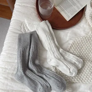 Cozy knit mid-tube socks for women, retro casual warm winter pile socks, soft cotton blend.