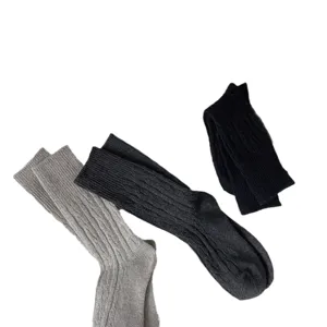 Retro Korean style women mid-calf slouchy socks, thick warm winter wool knit socks main view.