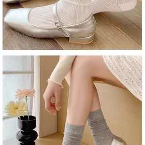 Ins style summer breathable women socks and silver mary jane shoes set fashionable wear.