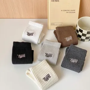 Chaussettes mi-hautes en coton pour hommes automne hiver, lettres brodées, sport.