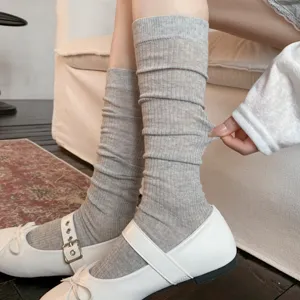 Women Spring Summer Lightweight Mid Tube Socks JK College Style Versatile Solid Color Mesh Calf Socks