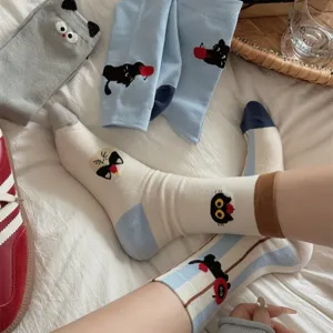Women's cute cartoon black cat cotton crew socks spring autumn Korean style casual hosiery