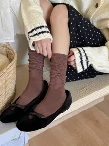 Calzini slouch marroni donna maglia tubo lungo calzetteria autunno inverno casual