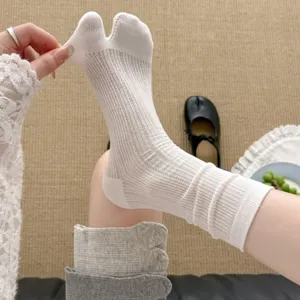 Women Summer Thin Mesh Breathable Split Toe Socks Japanese Style Solid Color Cotton Mid Calf Tabi Two Toe Socks