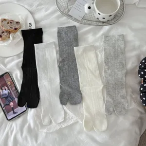 Ribbed cotton tabi socks women split toe crew socks casual Japanese style summer 5-pack