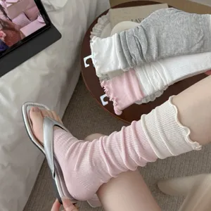 Korean ballet style lettuce edge leg warmers cotton breathable half sole socks for summer