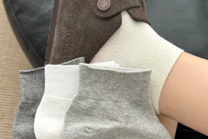 Summer short socks for women, thin cotton breathable ankle socks in versatile neutral grey and white.
