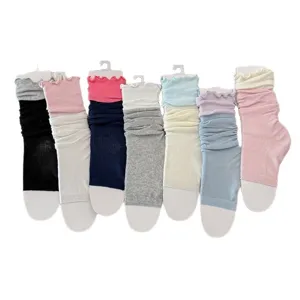 Ins ballet style color-block lettuce edge slouch socks, thin cotton leg warmers summer.