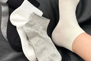Close-up of soft cotton short socks detail, breathable thin summer ankle socks for daily wear.