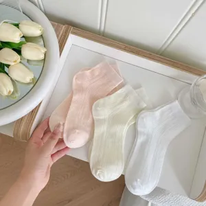 Breathable mesh women socks spring summer casual solid color comfortable short crew socks