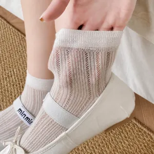 Women white sheer mesh crew socks breathable summer thin ballet socks fashion cute hosiery