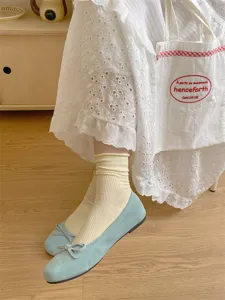 Women solid color cotton vertical stripe mid tube slouch socks breathable thin comfy casual socks