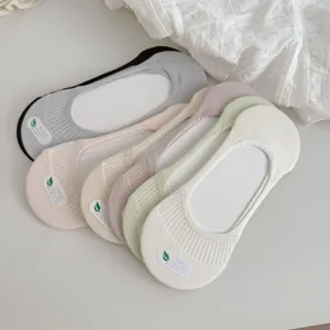 Women Invisible Boat Socks Bamboo Fiber Anti-Slip Shallow Cut Low Cut Socks Breathable Solid Color Summer Footwear