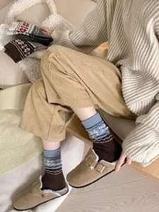 Cozy wool-blend winter socks with vintage Fair Isle pattern, thick thermal crew socks.