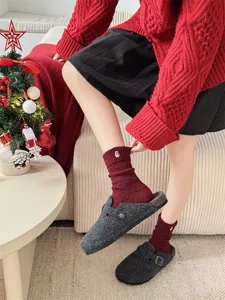 Autumn winter wool Christmas socks with cute snowman embroidery and warm thick design.