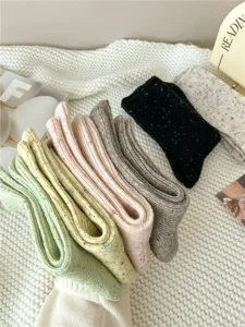 Thickened cashmere wool blend speckled yarn mid tube slouch socks comfortable warm winter socks