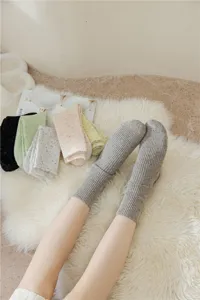 Close-up shot of thick wool-blend nep yarn socks with soft texture, cozy details and ribbed design.