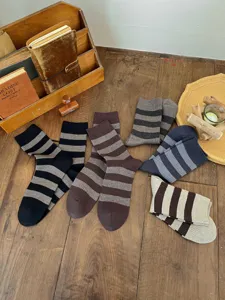 Chaussettes cachemire rayées homme hiver décontracté douce confortable marron gris