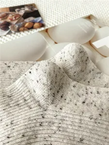 Thickened wool blend nepp yarn slouch socks, cozy cream winter mid-tube knit ribbed socks.