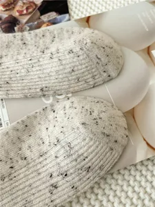 Thick wool blend speckle yarn mid tube socks cream ribbed slouch socks warm thermal winter
