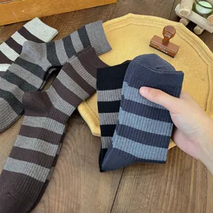 Chaussettes homme rayées en cachemire automne hiver douces mi-mollet rétro style mode