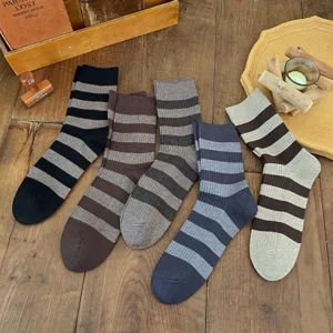 Chaussettes rayées cachemire homme automne hiver doux décontracté mi-mollet mode chaud tous