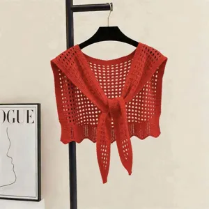 Women knitted hollow out red shrug shawl cardigan casual stylish outerwear summer new