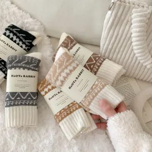 Herren Winter Verdickte Thermische Wollmischung Socken Retro Geometrische Wadenlange Socken