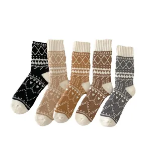 Herren Winter thermische Wollsocken dicke warme Skisocken Vintage Strick Freizeitsocken