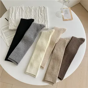 Calze lunghe al ginocchio in cashmere da donna calzini invernali caldi a coste tinta unita