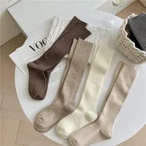 Calze al ginocchio in cashmere da donna tinta unita a coste verticali calde invernali
