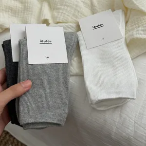 Calze a coste fini tinta unita IOULOR da donna, comode calze casual in cotone di mezza altezza.