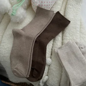 Calze a coste tinta unita da donna, comode calze casual in cotone lavorato a maglia per autunno.