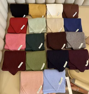 Cozy winter short knitted scarf soft warm wool neck warmer solid color multi-color choice