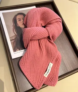 Cozy pink knitted winter wool scarf, short warm chunky neck warmer for women and cold weather.