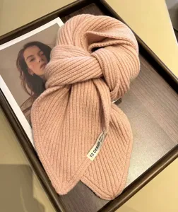 Pink knitted wool short winter scarf, cozy neck warmer with chic design for women fashion.