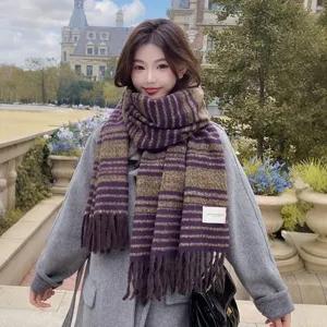 Damen Herbst Winter dicke gestreifte Fransen Schal Mode warm kuschelig Halswärmer Tuch