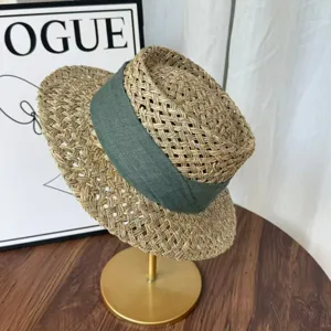 Cappello di paglia fatto a mano stile vintage francese cappello da sole intrecciato con nastro.