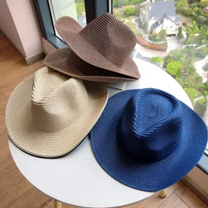 Sombrero de Paja de Vaquero Occidental Unisex Ala Enrollada Protección Solar Playa Vacaciones de Verano Fedora