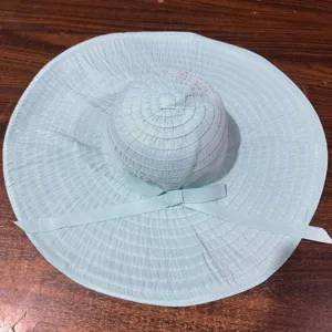 Chapeau de soleil à large bord pour femme, casquette de plage pliable avec nœud, protection UV.