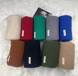 Solid color knitted winter scarf set for women and men, warm waffle knit cozy neck warmer.