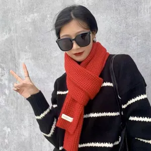Red knitted scarf for women winter warm wool neck wrap soft cozy stylish casual daily wear