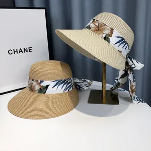 Damen Sommer Sonnenschutz Strohhut Strand Freizeit Breite Krempe Sonnenhut mit Blumenband